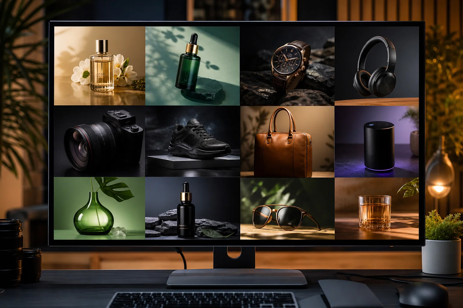 High-quality AI-generated lifestyle product photography displayed on a studio monitor