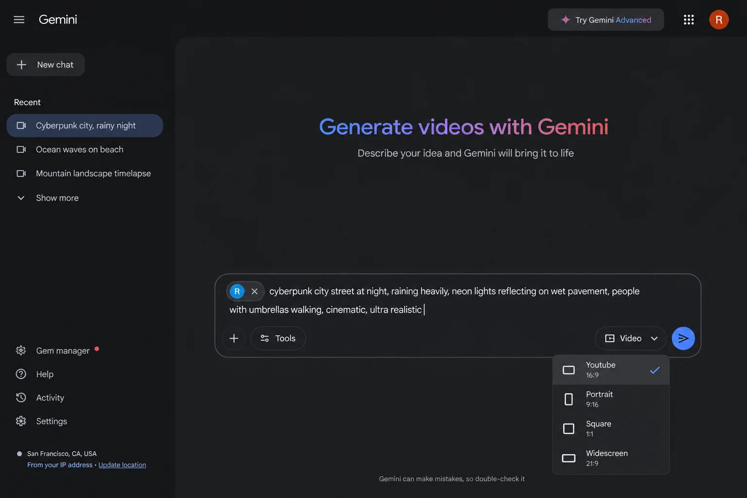 Gemini Omni video prompt interface with avatar tag