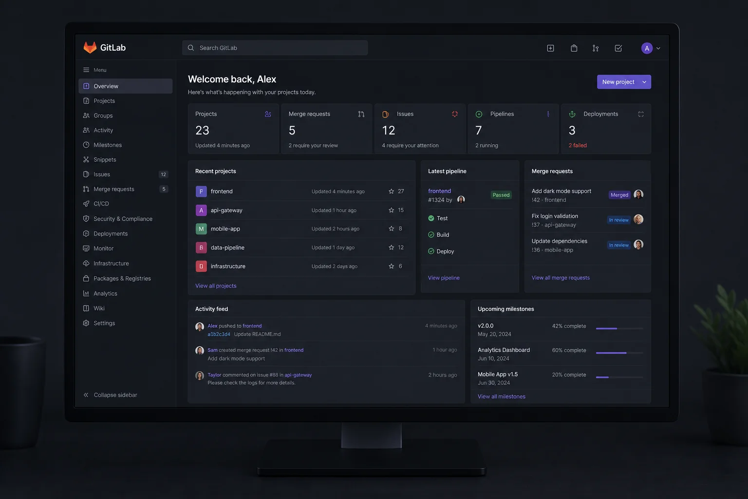 GitLab dark dashboard UI for accessing AI models