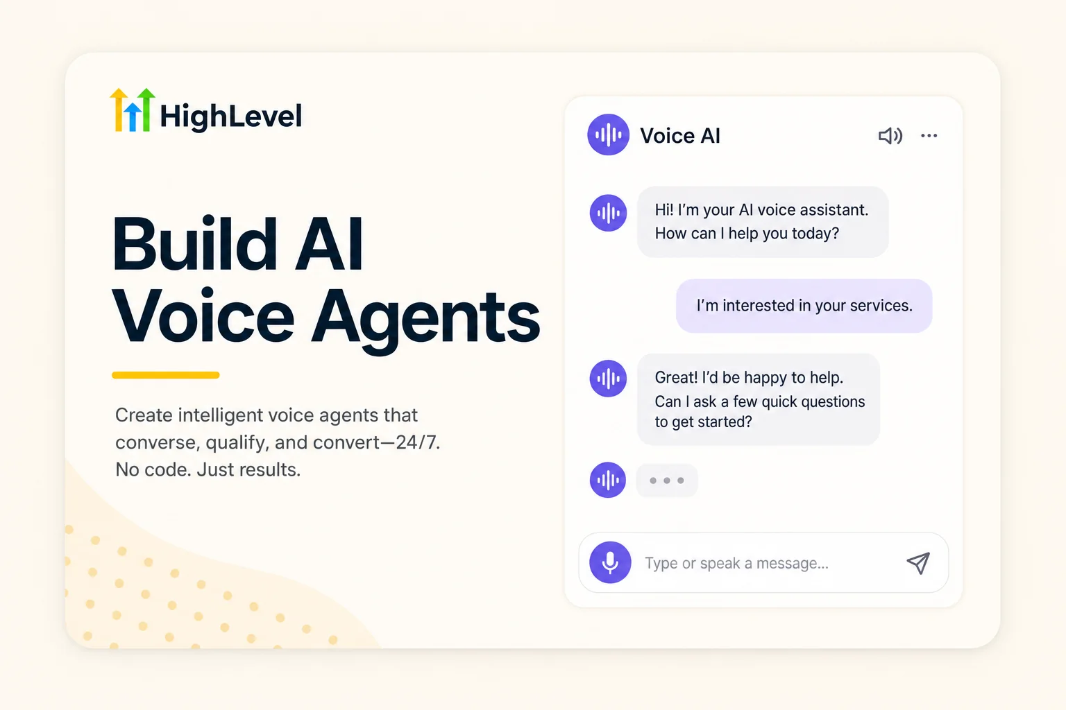 GoHighLevel AI Voice Agent dashboard with Voice AI chat widget setup for local businesses