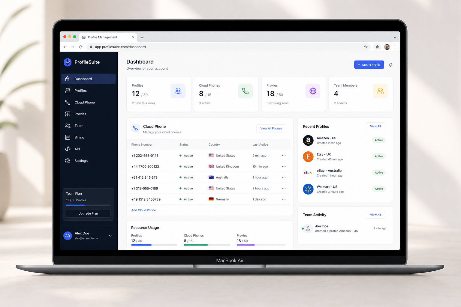 MoreLogin dashboard featuring cloud phone capabilities
