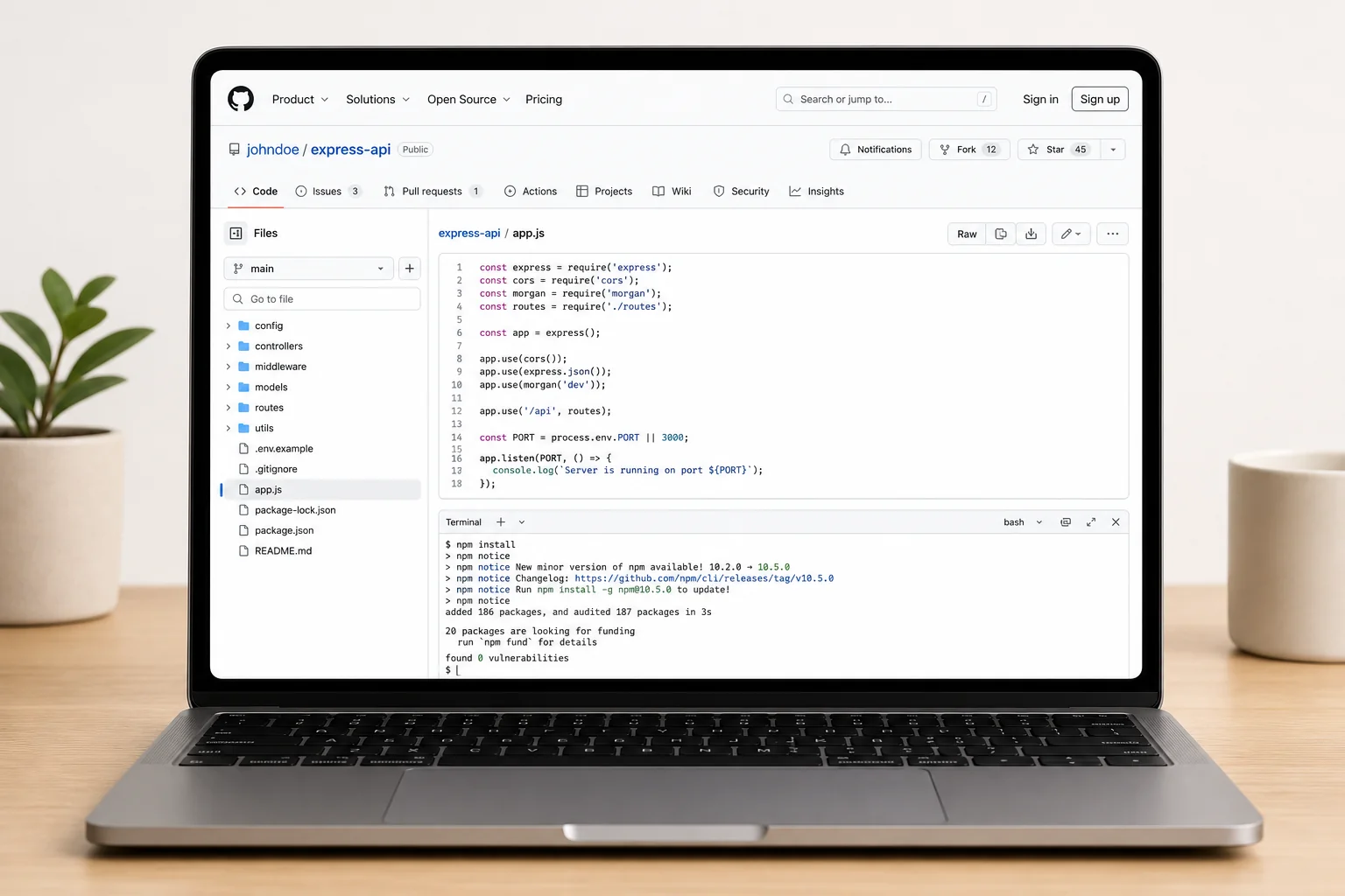 Forking the WA CRM GitHub repository and running npm install in a code editor