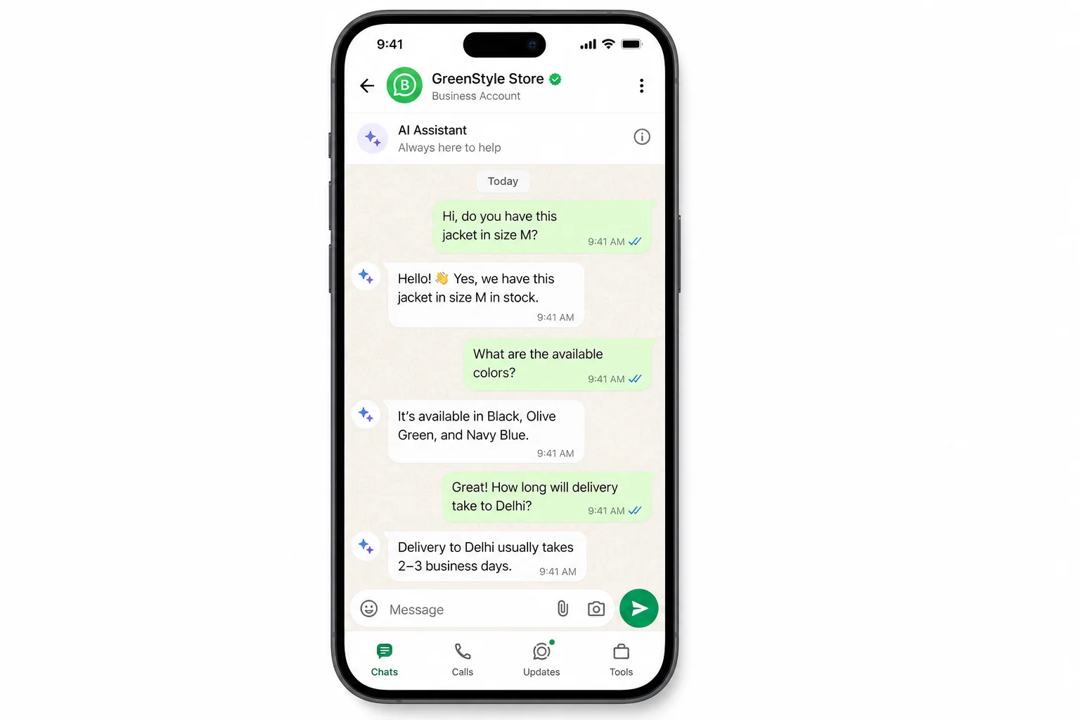 WhatsApp Business AI agent chatting with customers automatically