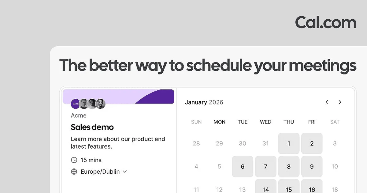 Cal.com scheduling interface showing a booking calendar