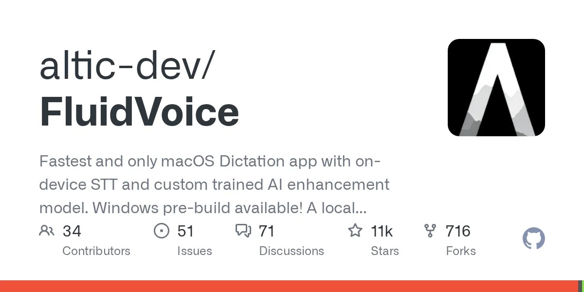 Fluid Voice GitHub repository page showing stars and description