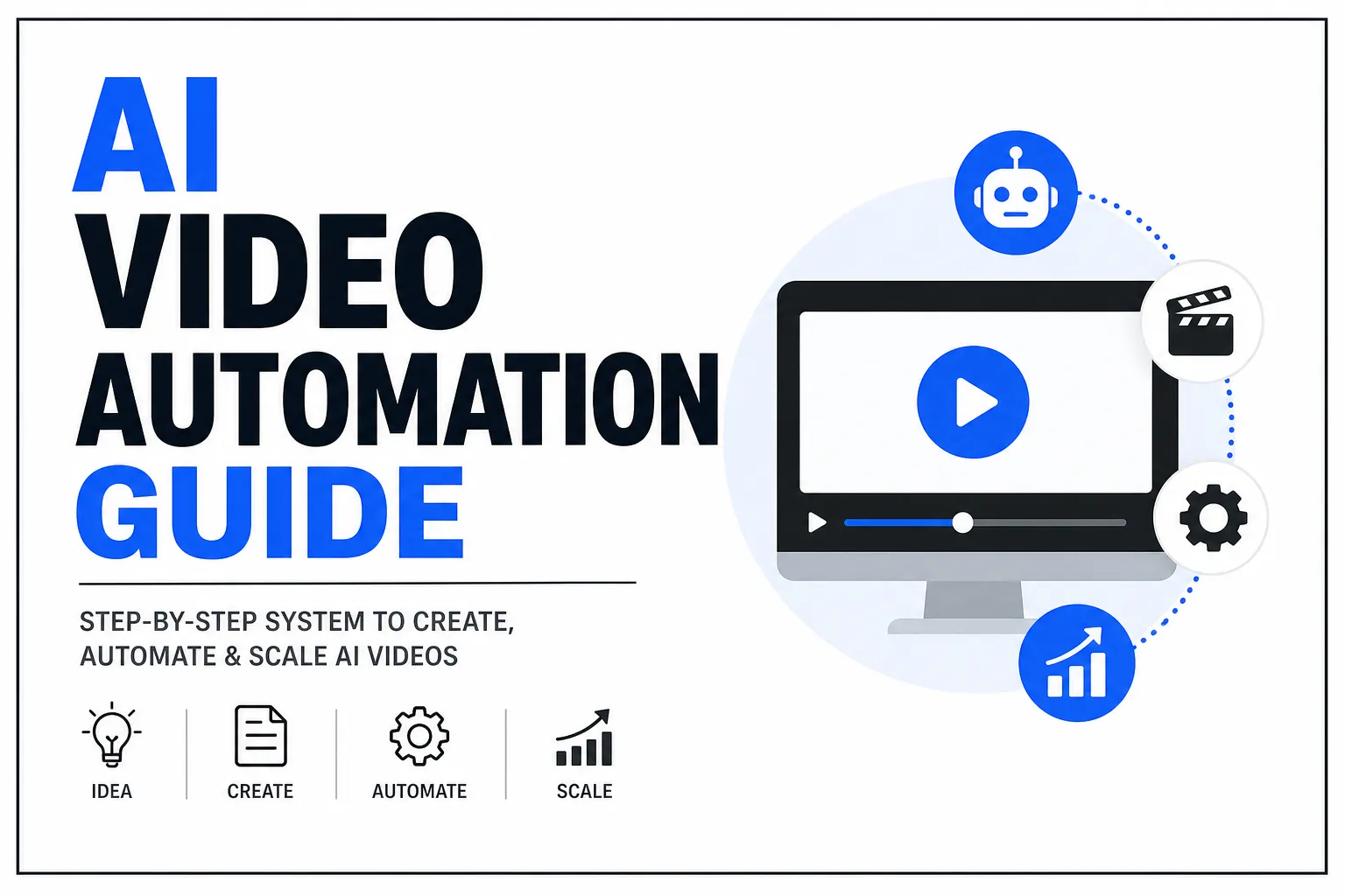 AI Video Automation Guide graphic on a white background with bold flat typography