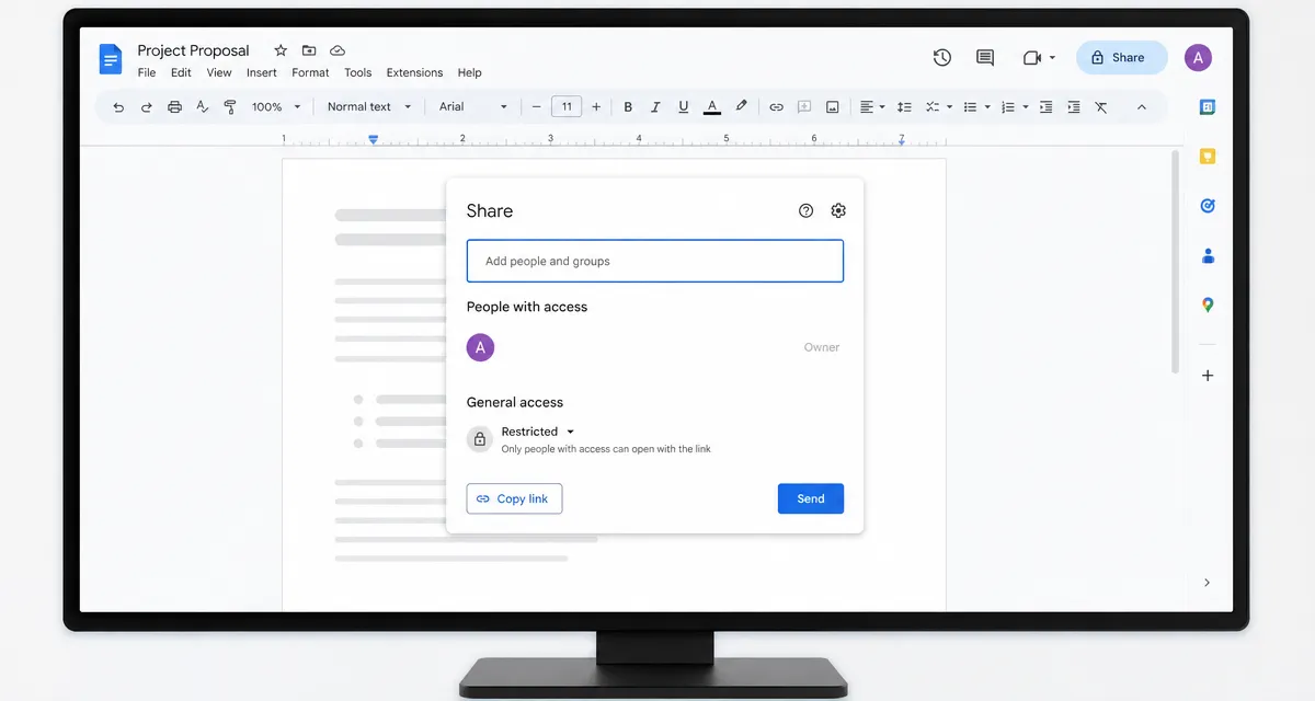 Google Docs share dialog with an email field and send button