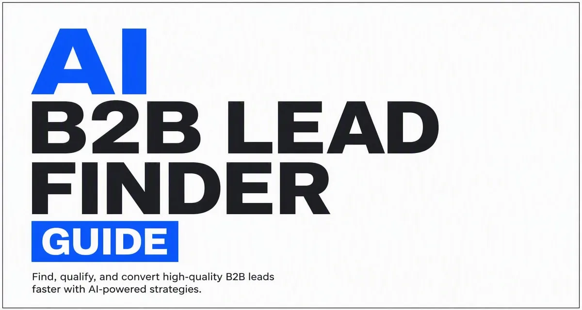 Bold flat text card reading AI B2B Lead Finder Guide on a white background with a thin border