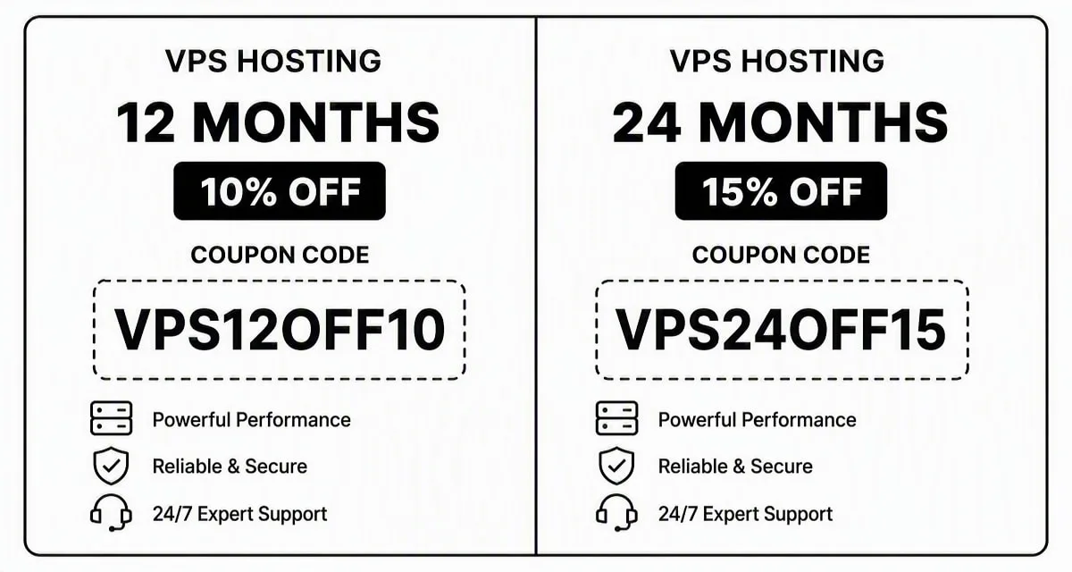 Pricing comparison card showing 10 percent off on the 12 month plan and 15 percent off on the 24 month plan