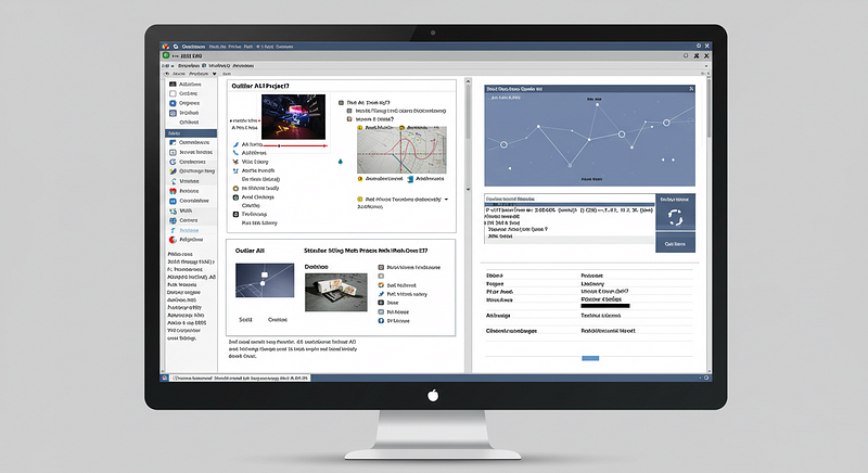 A simple image of a computer screen displaying the �Outlier AI� math project interface. The screen shows an unorganized layout with scattered video sections, outdated references, and a quiz section, representing a messy training process.
