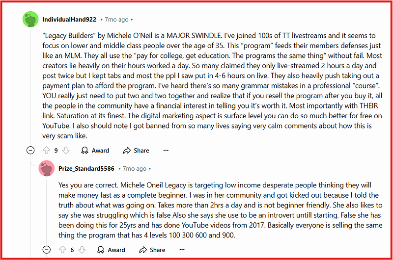 legacy builder program scam notes