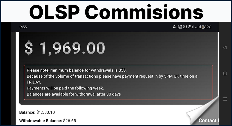 Earnings summary displaying $1,969 total, with notes on withdrawal limits and payout timing.