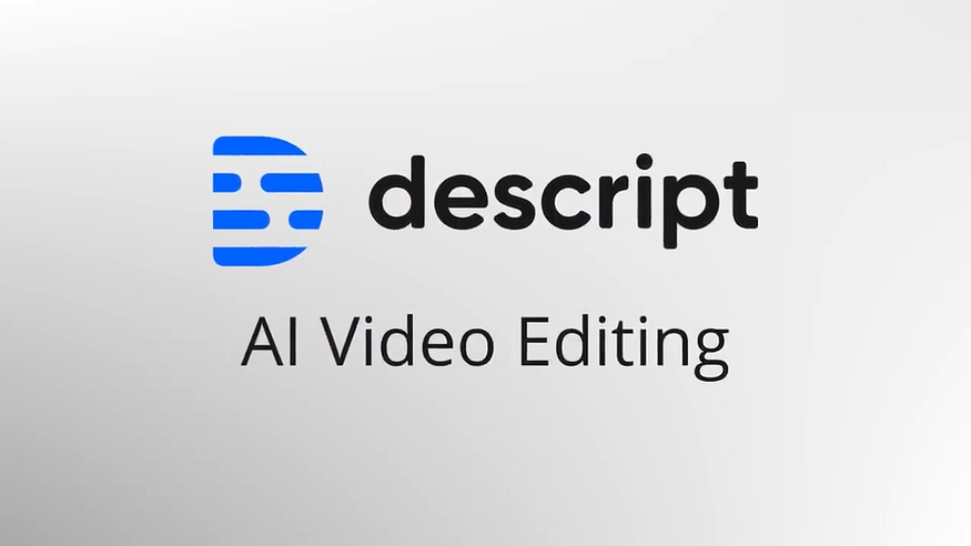 The Descript logo, which is a stylized blue "D" made of horizontal lines, followed by the word "descript" in black text. Below it, the text "AI Video Editing" is centered. The background is a plain light gray.